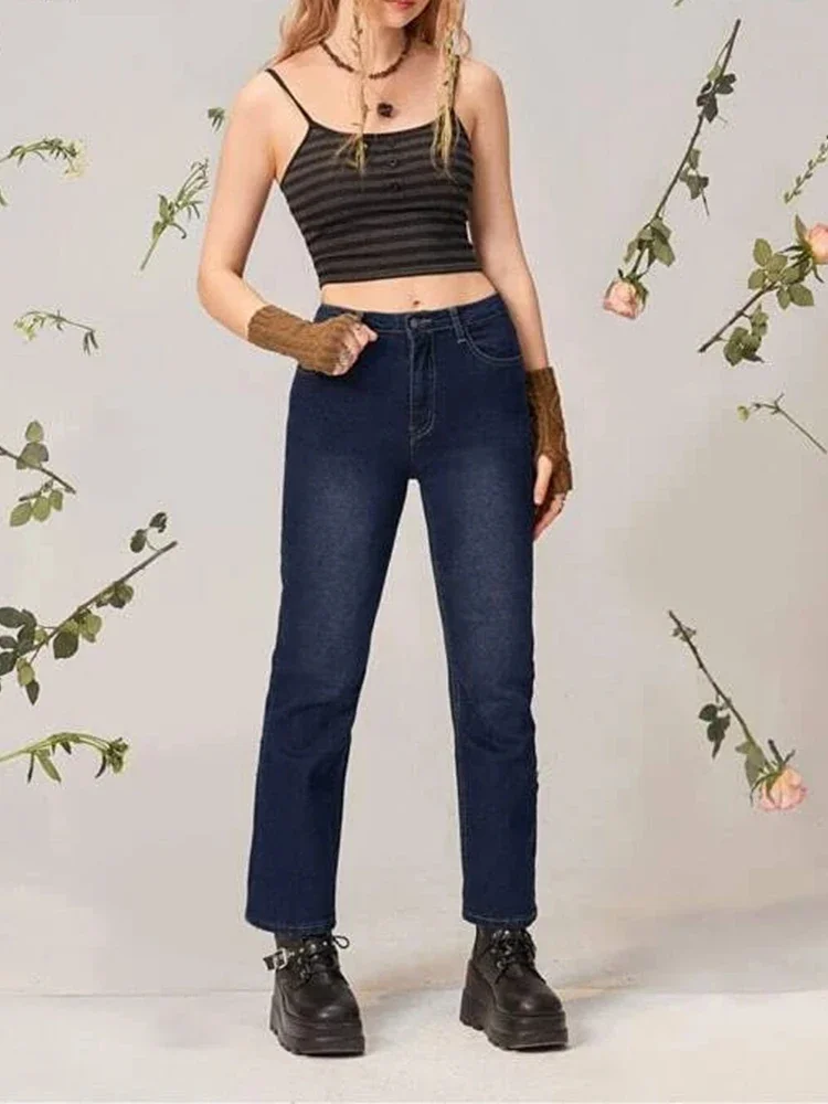 2025 Women's Summer Y2K Goth Punk Crop Top - Striped Button Sleeveless   High Street Fashion Streetwear - Image 2