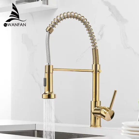 Brush Nickel Kitchen Faucets Brass Faucets for Kitchen Sink Single Lever Pull Down Spring Spout Mixers Tap Hot Cold Water Crane