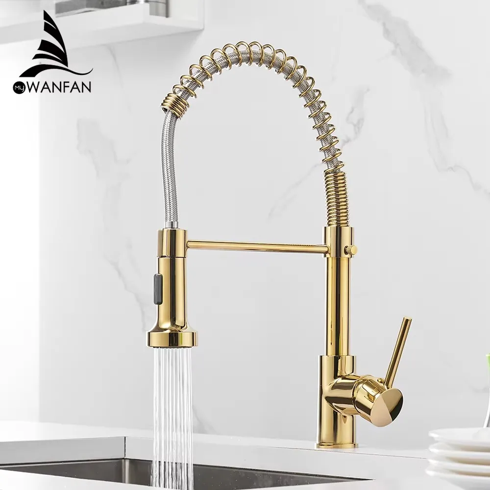 Brush Nickel Kitchen Faucets Brass Faucets for Kitchen Sink Single Lever Pull Down Spring Spout Mixers Tap Hot Cold Water Crane
