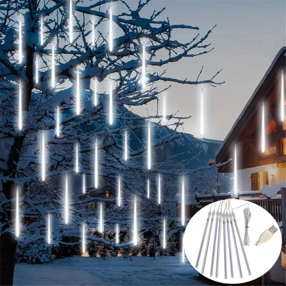 30/50cm USB LED Meteor Shower Lights Falling Rain Drop Fairy String Light for Christmas Party Garden Holiday Decorations - Image 9
