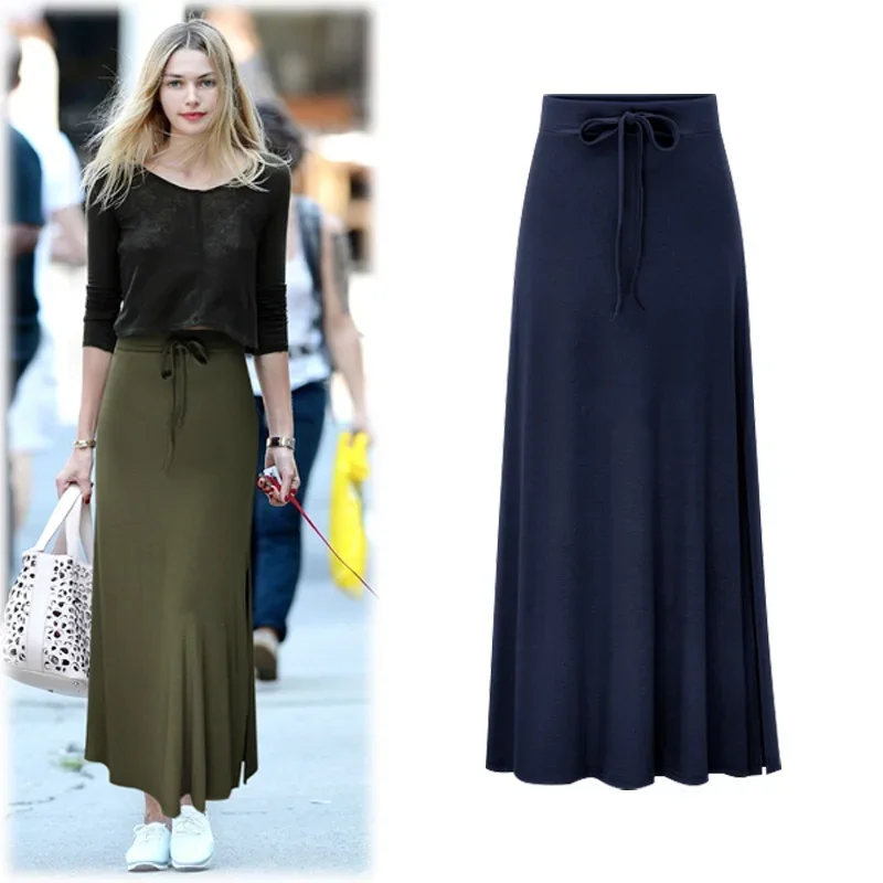 Plus Size Women's Clothing 2025 Fashion Knit Skirt Female High-waisted Long Split A-line Skirt Comforts Women Skirt - Image 3