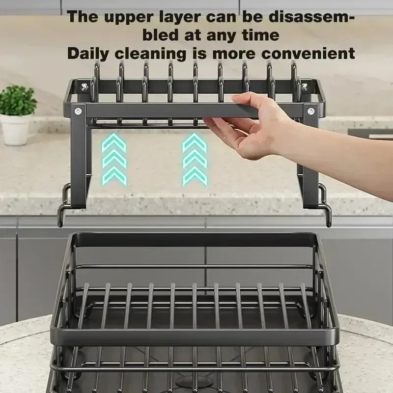 Dish Drying Rack Adjustable Kitchen Plates Organizer with Drainboard Over Sink Countertop Cutlery Storage Holde - Image 2