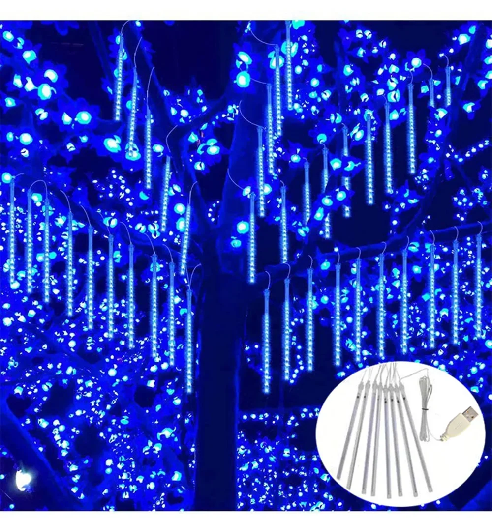 30/50cm USB LED Meteor Shower Lights Falling Rain Drop Fairy String Light for Christmas Party Garden Holiday Decorations - Image 7