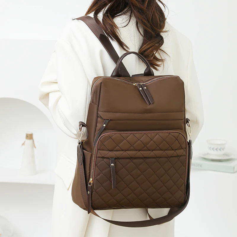 Fashion Plaid Daypack Women Waterproof Nylon Backpack Purse Ladies Large Capacity Book Bag Outdoor Travel Weekend Schoolbags - Image 2