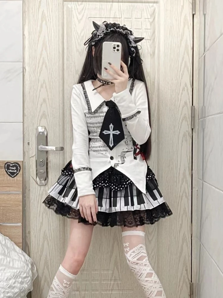 Harajuku Black White Grunge Skirts Women Y2k Aesthetic High Waist Cake Mini Streetwear Lace Patchwork Vintage Kawaii Mini Jupe - Image 5