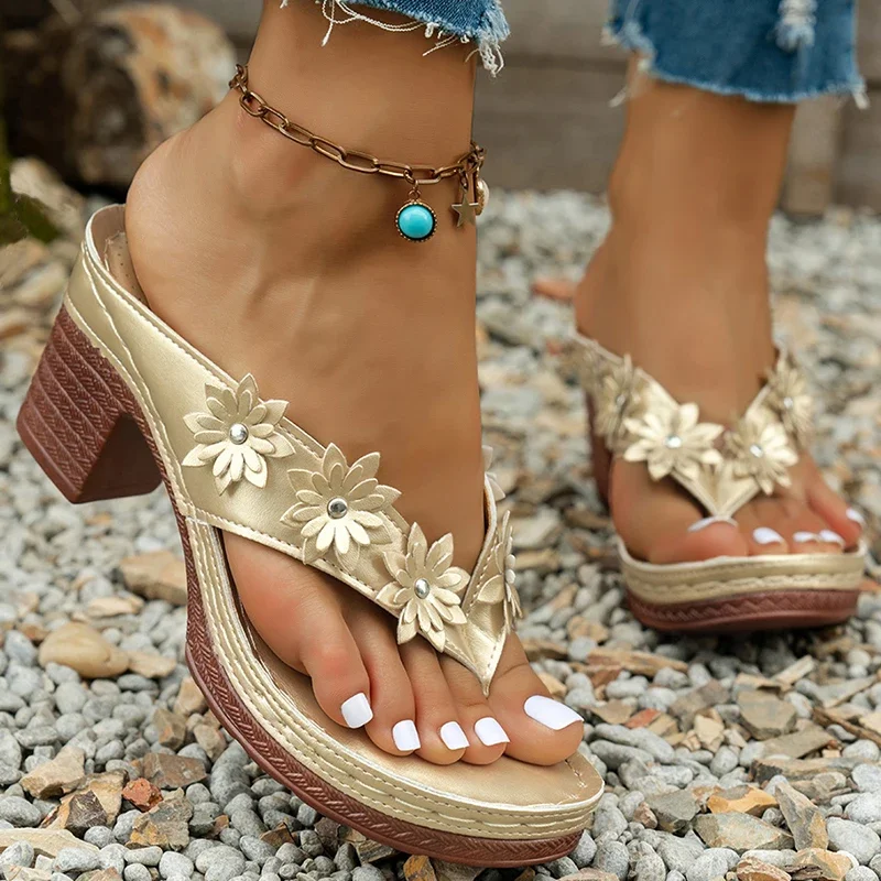 Women's Sandals 2025 Summer Shoes Woman High Heels Sandals New Flip Flops Women Heeled Sandals Summer Footwear Outdoor Slippers - Image 2