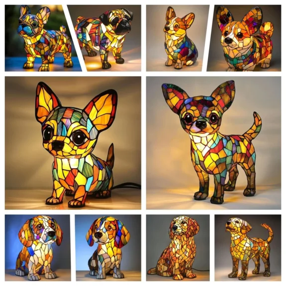 LED Corgi Lamp And Pug Lamp Dog Series Art Night Light Stained Resin French Tabletop Night Light Cute Pet Dogs Desktop Decor