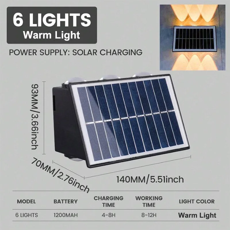 Solar Wall Lamp Outdoor Solar LED Light Waterproof Up And Down Luminous Lighting Balcony Yard Garden Decoration Lights - Image 9