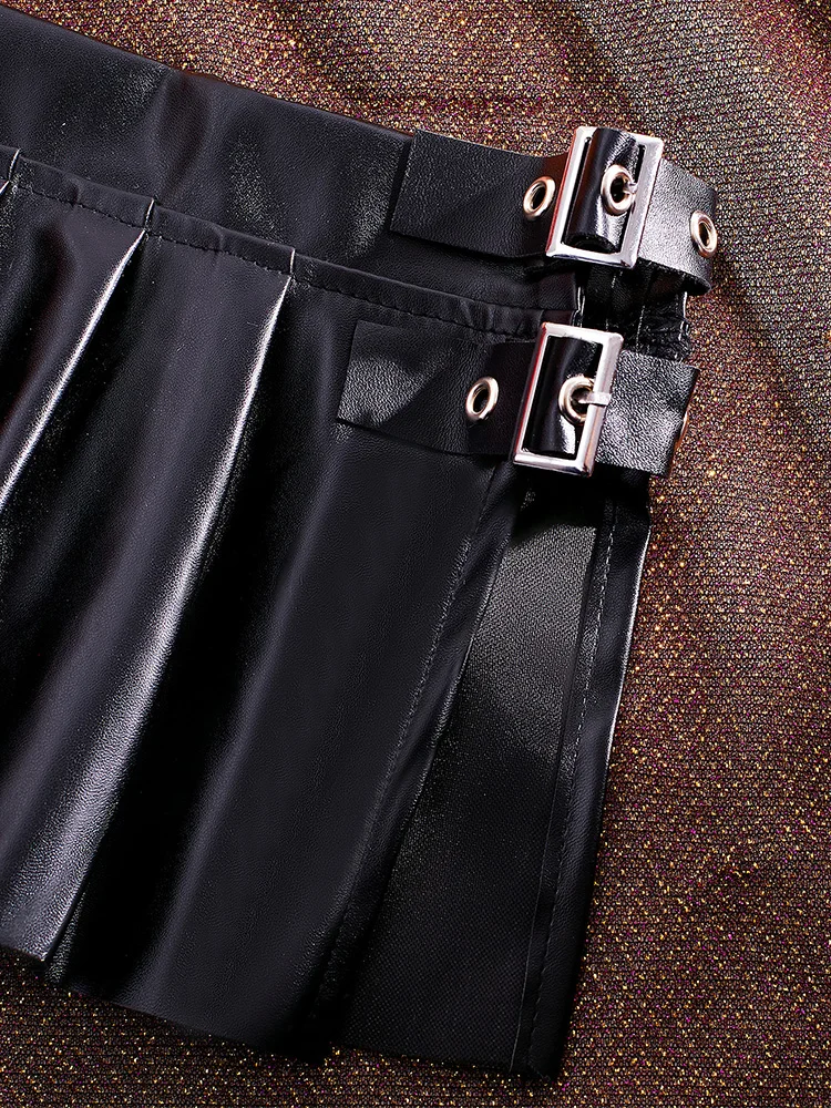 Sexy PU Leather Pleated Skirt Women Solid Basic Mini Skirt Low Waist Skirt Female Nightwear Micro Bikini Skirts Nightclub Skirts - Image 5