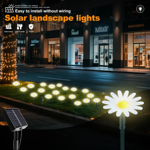 5M 20LEDS Solar LED Lawn Pathway Lights Outdoor Waterproof Pilot Lighting Decoration for Garden Yards Camping Parties Holiday