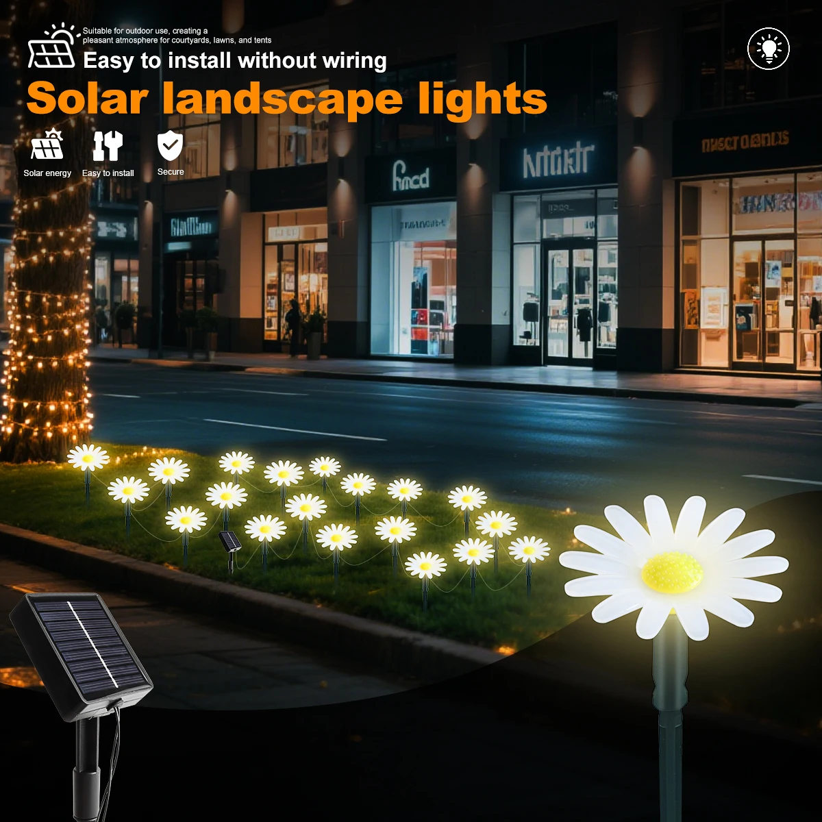 5M 20LEDS Solar LED Lawn Pathway Lights Outdoor Waterproof Pilot Lighting Decoration for Garden Yards Camping Parties Holiday