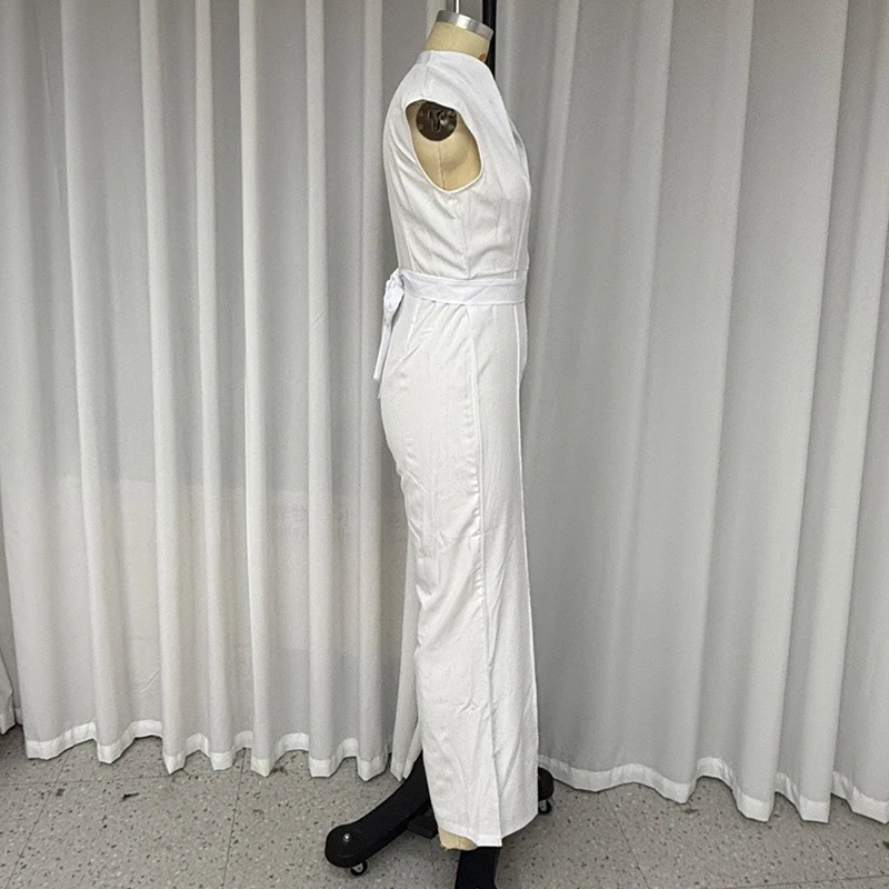 Wefads Women Jumpsuit Summer Casual Fashion Solid Sleeveless V Neck Nipped Waist Lace Up Loose Pants Rompers Streetwear - Image 5