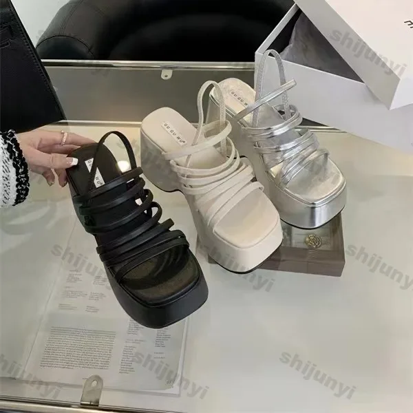 Women's Summer Chunky Heels Sandals New Fashion Strap High Heeled Slippers Woman Black Slip on Casual Platform Sandalias Mujer - Image 5