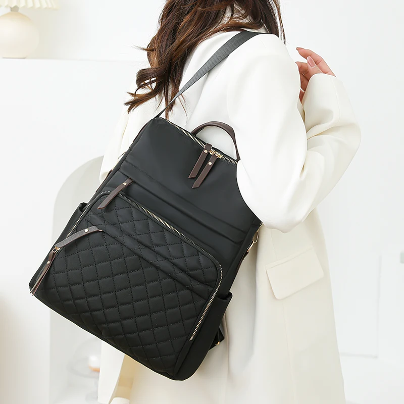 Fashion Plaid Daypack Women Waterproof Nylon Backpack Purse Ladies Large Capacity Book Bag Outdoor Travel Weekend Schoolbags - Image 3