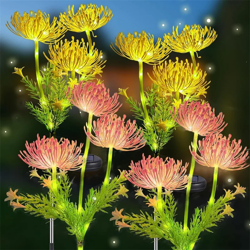 Solar 3 Heads Seashore Flower Spike Lights with Glowing Flowers & Stems Outdoor LED Lamp for Pathway Yard Garden Lawn Decoration - Image 3