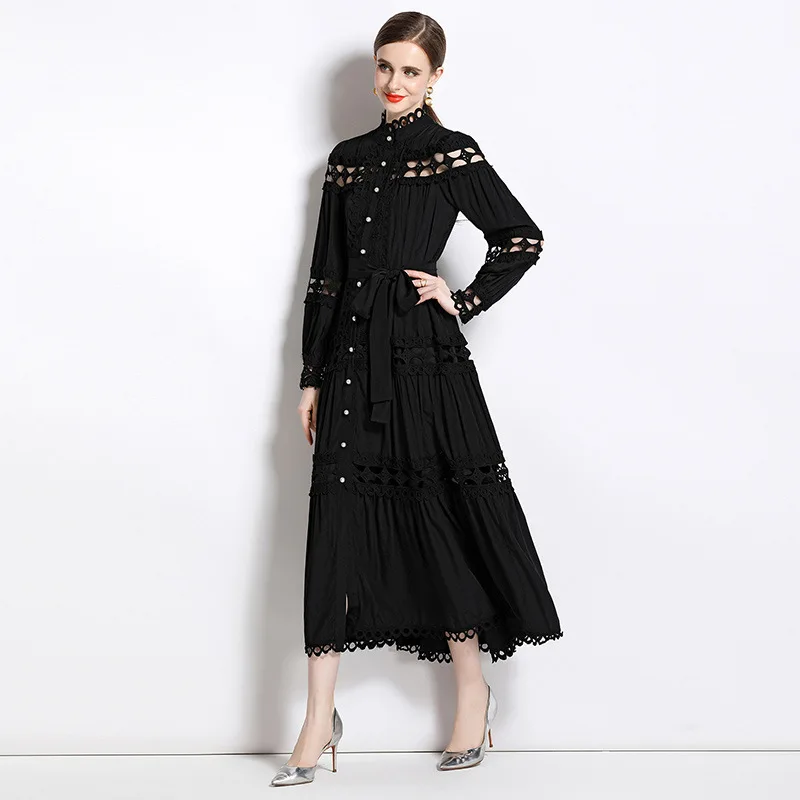 Plus Size Dresses Women's Clothing Summer Dress 2025 Elegant Lace Patchwork Hollow Out White Wedding Guest Beach Sundress - Image 5