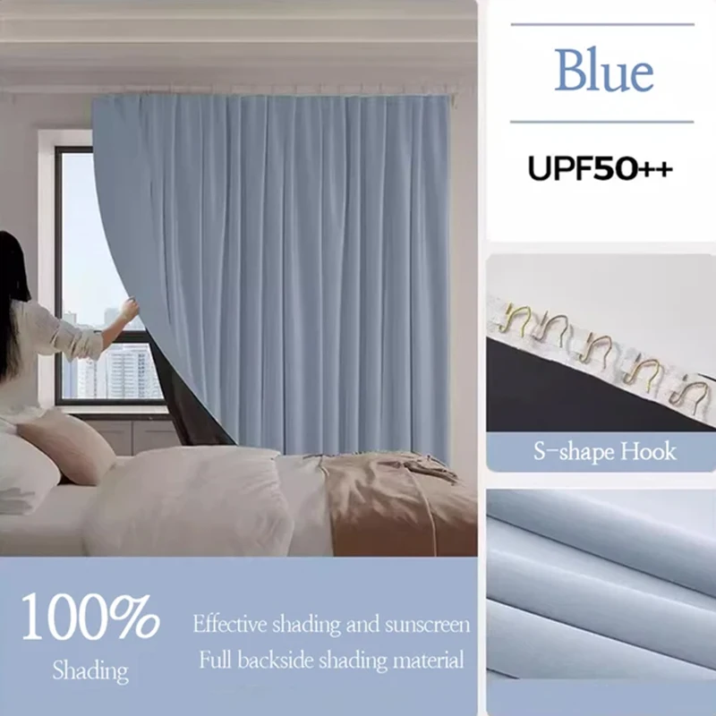 Blackout Curtains High Shading Bedroom Window Curtain With Hook Balcony Sun Protection Living Room Partition Privacy Drapes - Image 2