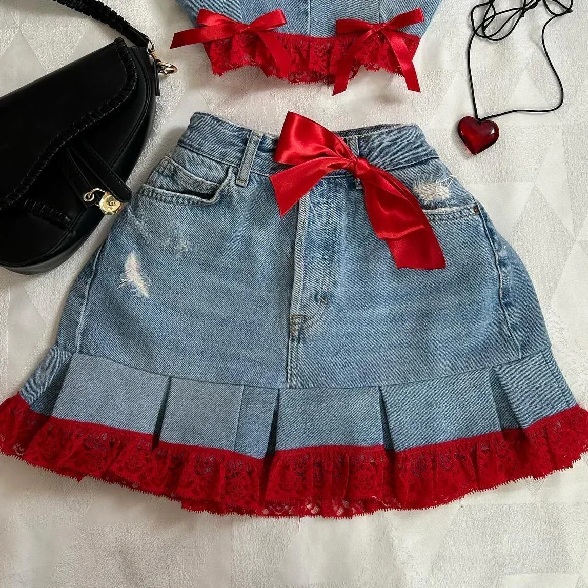 Y2K Knitted Splicing Short Skirt Two Piece Set Women Knitted Long Sleeved Sweater Cute Bow Mini Pleated Skirt Autumn Winter Suit - Image 13