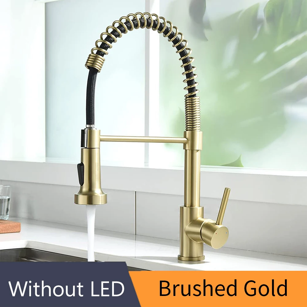 Brush Nickel Kitchen Faucets Brass Faucets for Kitchen Sink Single Lever Pull Down Spring Spout Mixers Tap Hot Cold Water Crane - Image 7