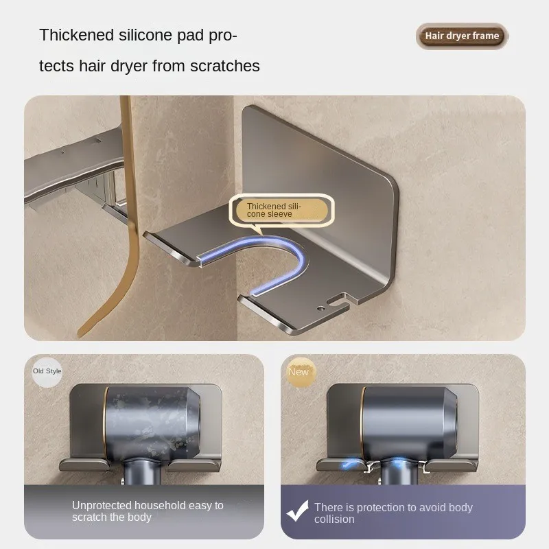 Hair Dryer Holder Bathroom Hair Straightener Stand Nail Free Shelves for Wall Room Bathroom Storage Rack Shelf Wall-mounted Home - Image 4