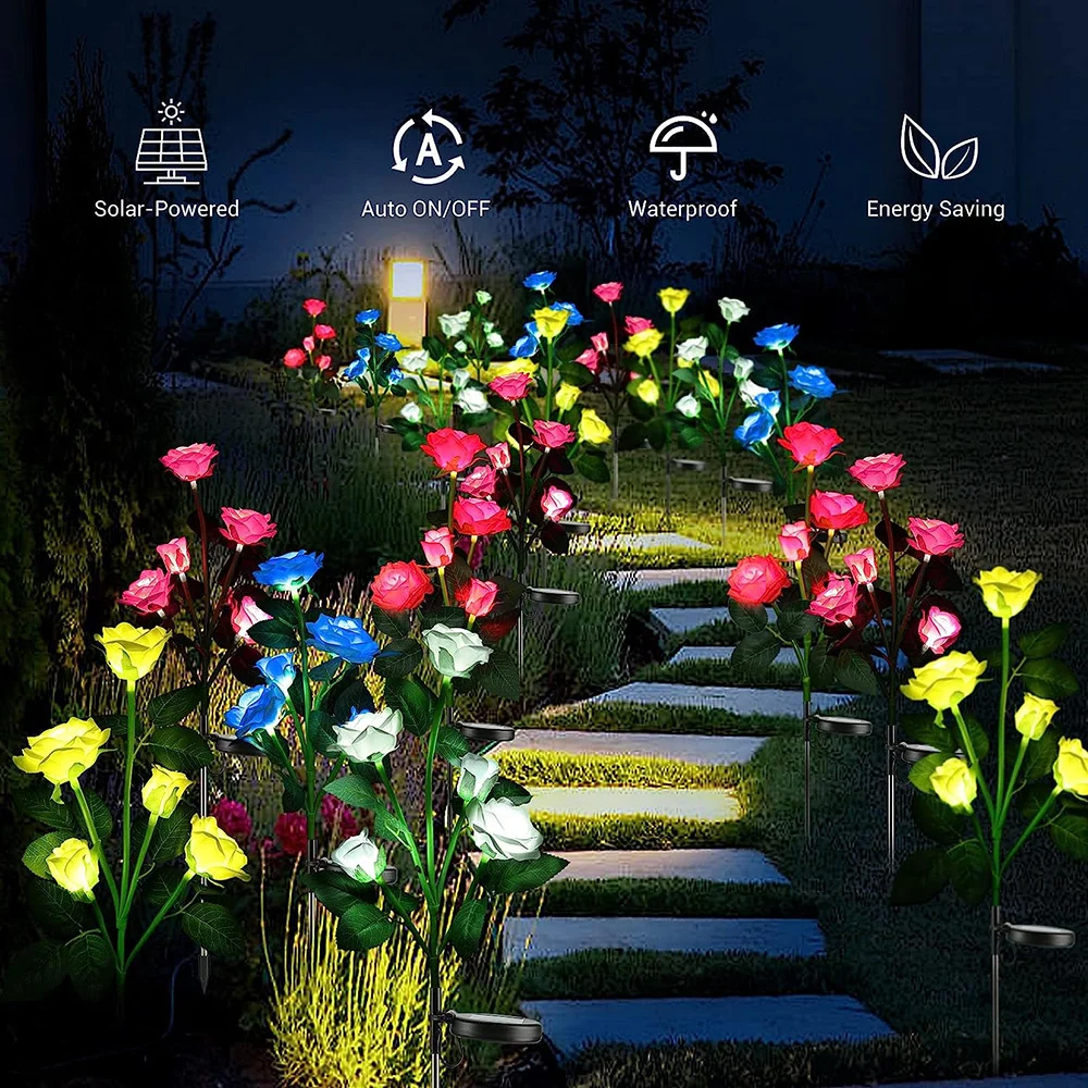5 Head LED Solar Simulation Rose Flower Solar LED Light Garden Yard Lawn Night Lamp Landscape Garden Home Decoration Flowers - Image 4