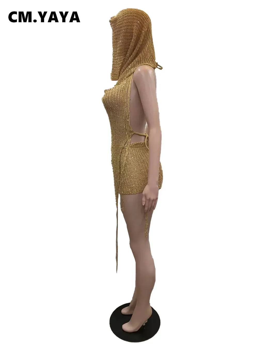 CM.YAYA Knit Ribbed Women's Set Halter Neck Backless Crop Top with Hat Shorts Suit 2023 Summer Two 2 Piece Set Outfit Tracksuit - Image 5