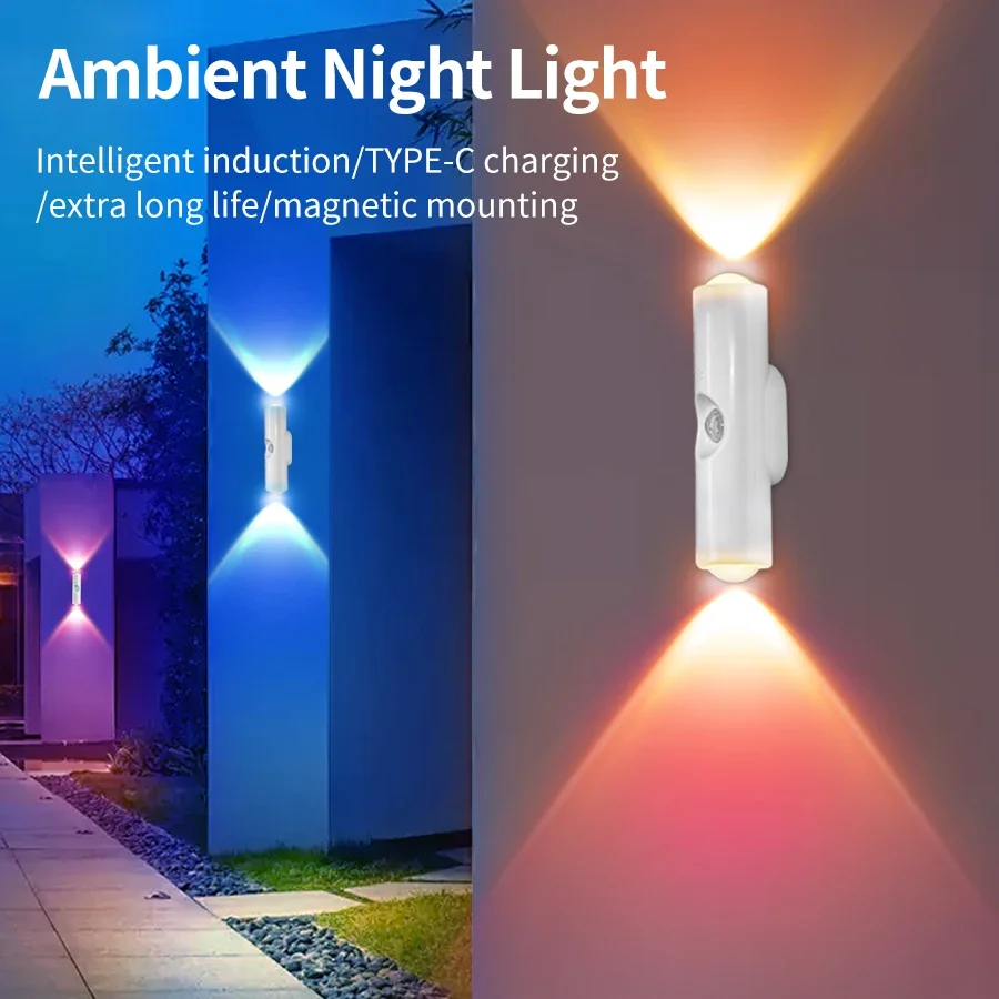 Double-head LED Night Light with Motion Sensor RGB Rechargeable Magnetic Wall Lamp Mood Ambient Light for Cabinet Hallway Stair - Image 4