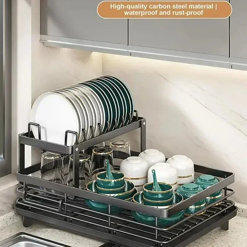 Dish Drying Rack Adjustable Kitchen Plates Organizer with Drainboard Over Sink Countertop Cutlery Storage Holde - Image 3