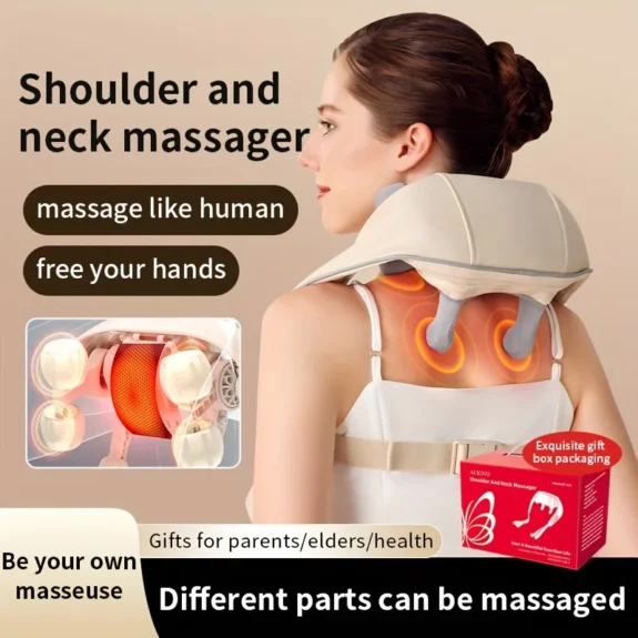 Shoulder and neck massager, capable of deep hot compress, finger pressure wireless massage shawl, electric kneading massager