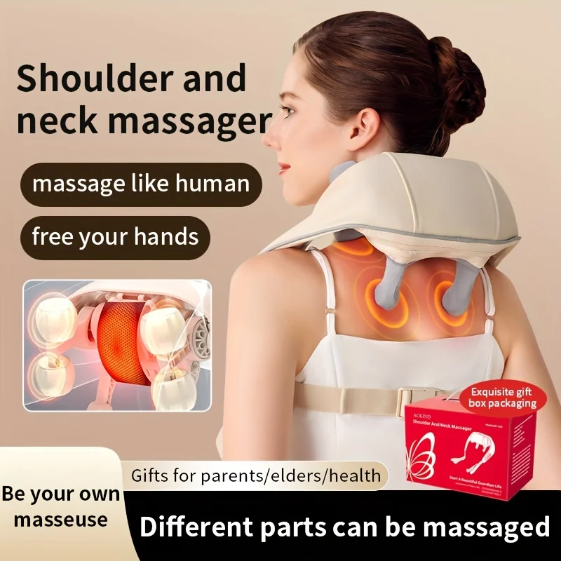 Shoulder and neck massager, capable of deep hot compress, finger pressure wireless massage shawl, electric kneading massager