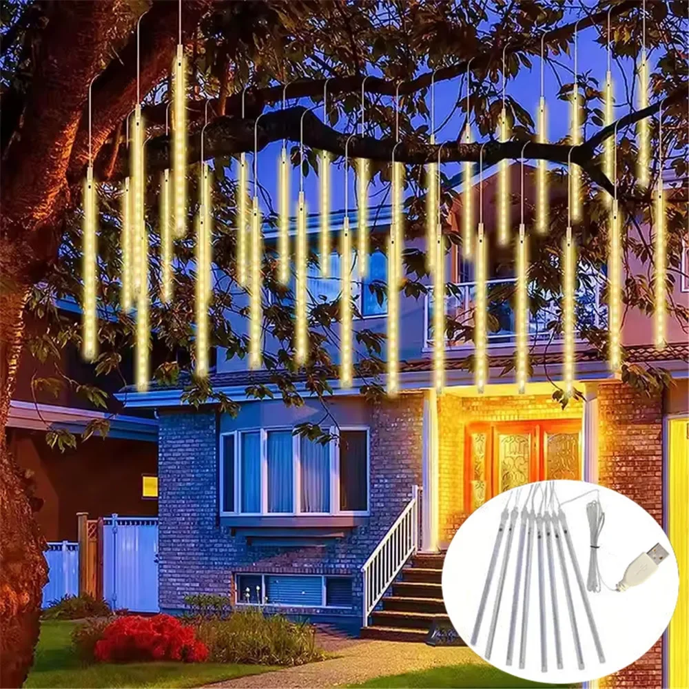 30/50cm USB LED Meteor Shower Lights Falling Rain Drop Fairy String Light for Christmas Party Garden Holiday Decorations - Image 10