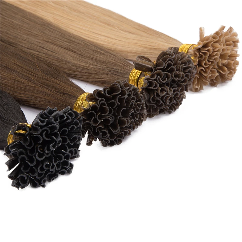 Nail U Tip Straight Hair Extensions Human Hair Machine Made Brazilan Remy Keratin Fusion Hair 0.8g/Pc Ombre Natural Color - Image 2